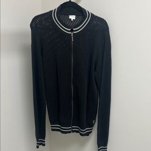 Armani Collezioni Grey and White Zip-Up Sweater